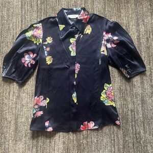 Gabriela Hurst Silk Sansi Top / Blouse, Puff Sleeve, Floral, Size 38 (US 2)